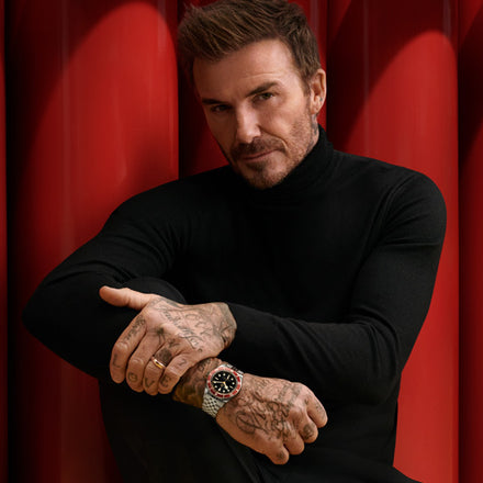 David Beckham wearing Tudor Black bay GMT watch