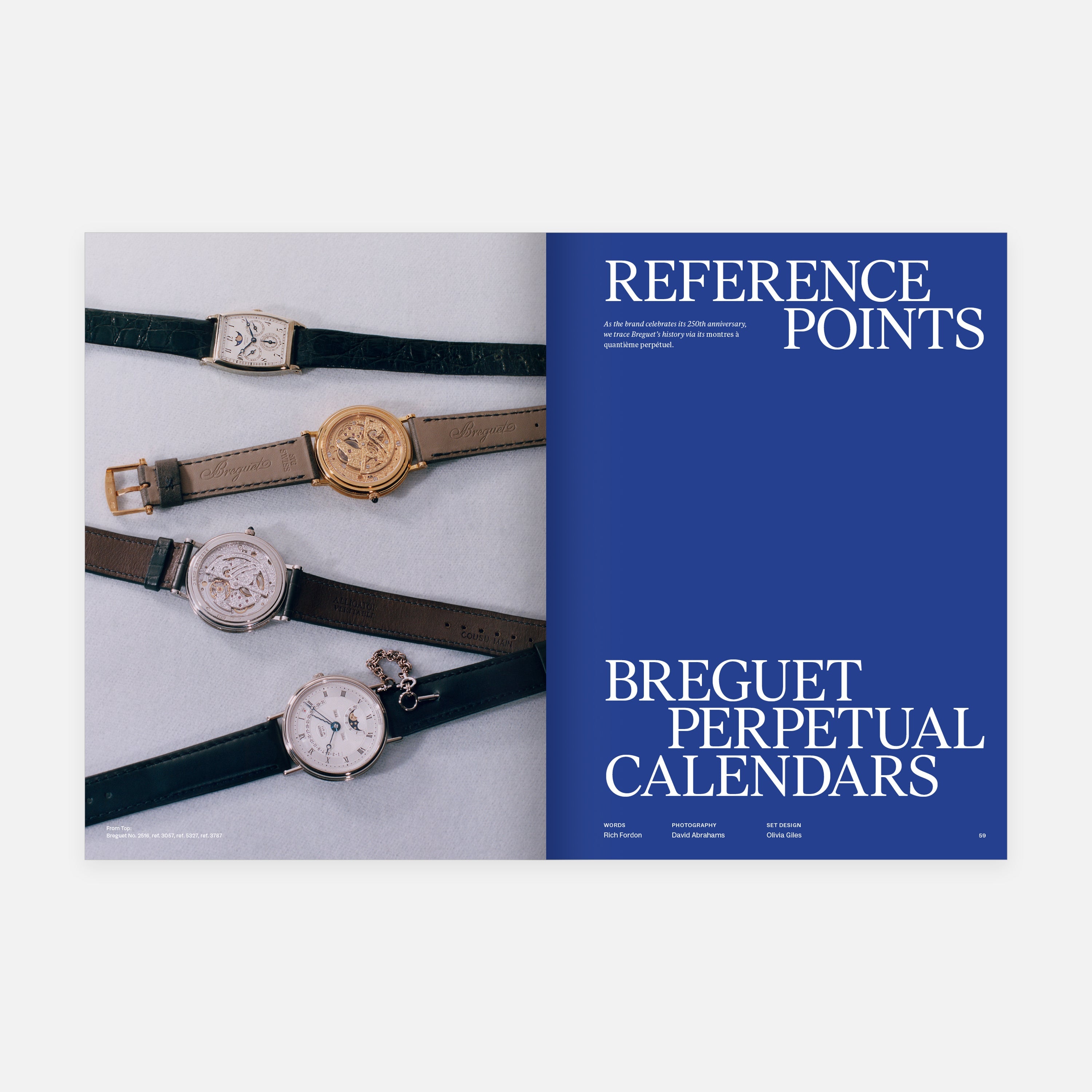 Four vintage wristwatches are displayed on an open Hodinkee Magazine, Volume 14, by Hodinkee.