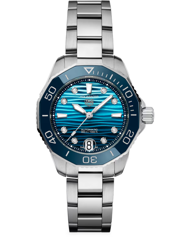 Aquaracer Professional 300 Date | 36mm, Steel, Blue Dial, Womens Watch