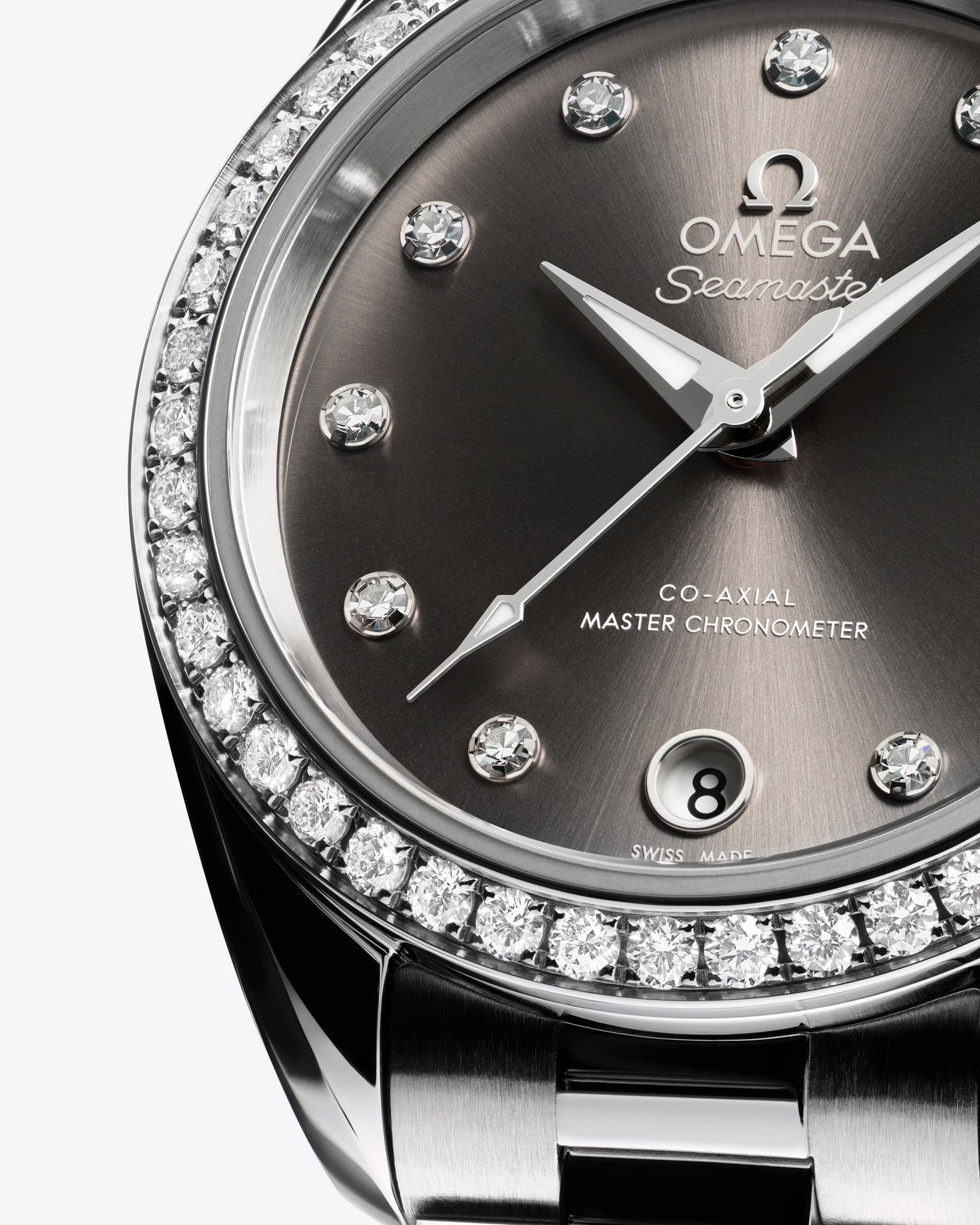 OMEGA Seamaster Aqua Terra 150M 30mm Steel on Steel Diamond Bezel Diamond Markers Grey Dial Watch
