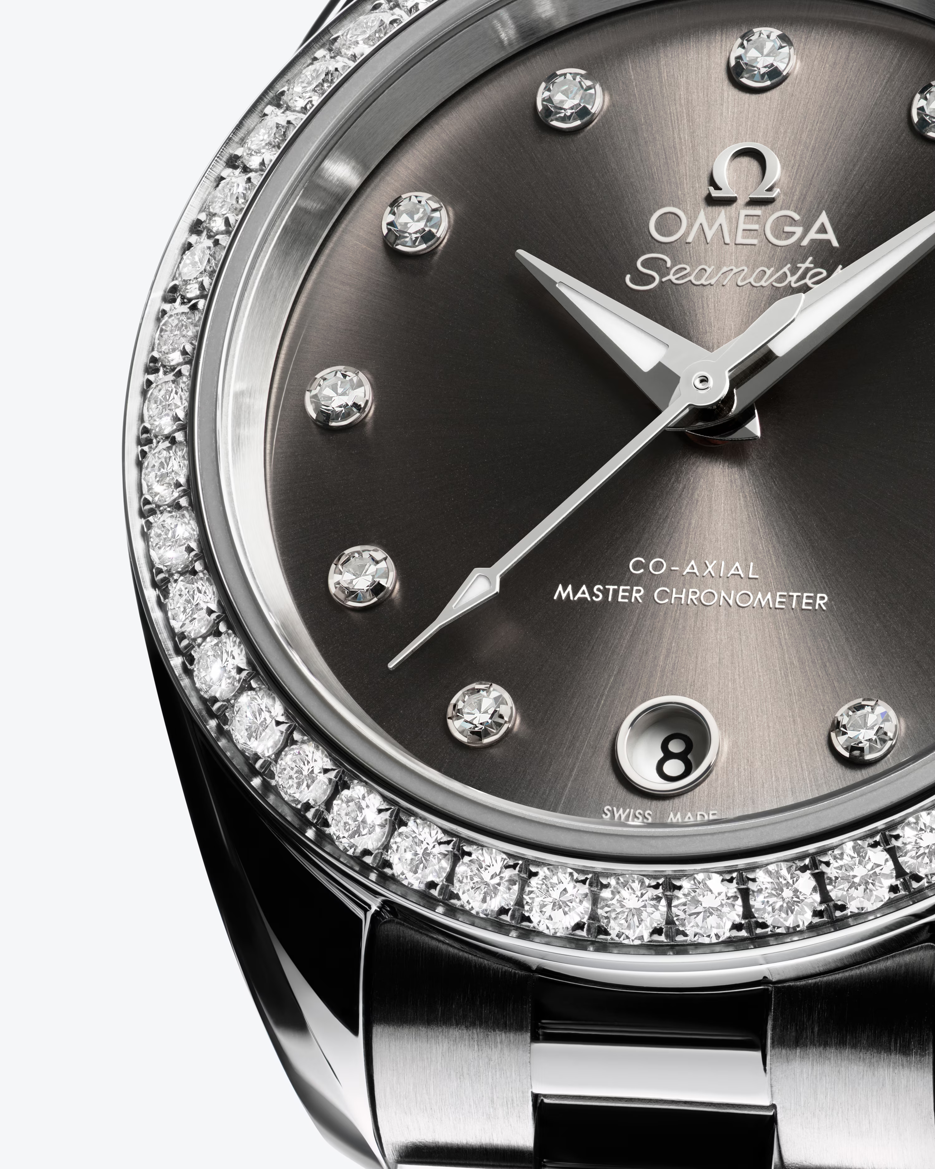 OMEGA Seamaster Aqua Terra 150M 30mm Steel on Steel Diamond Bezel Diamond Markers Grey Dial Watch