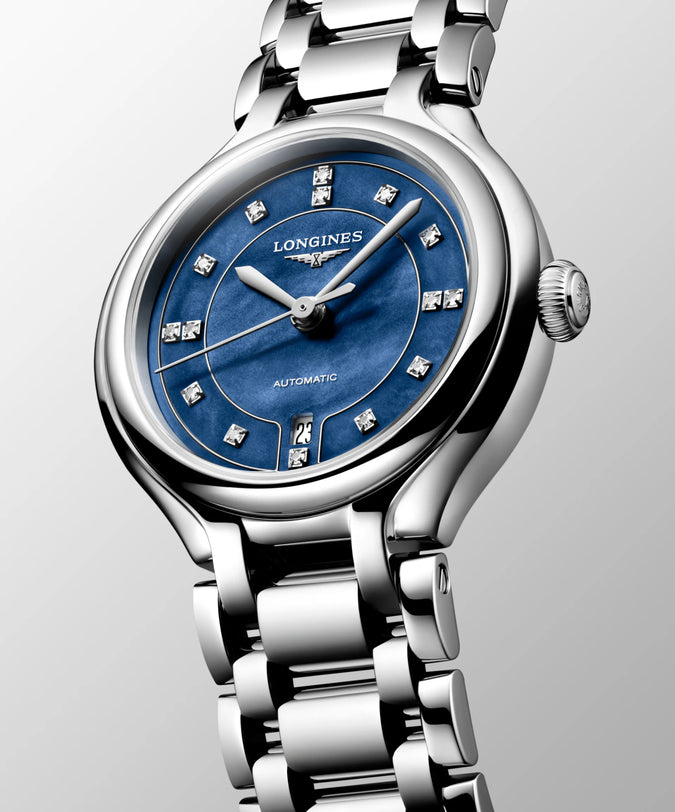 PrimaLuna | 30mm, Stainless Steel, Luminous Blue mother-of-pearl Dial, Womens Watch