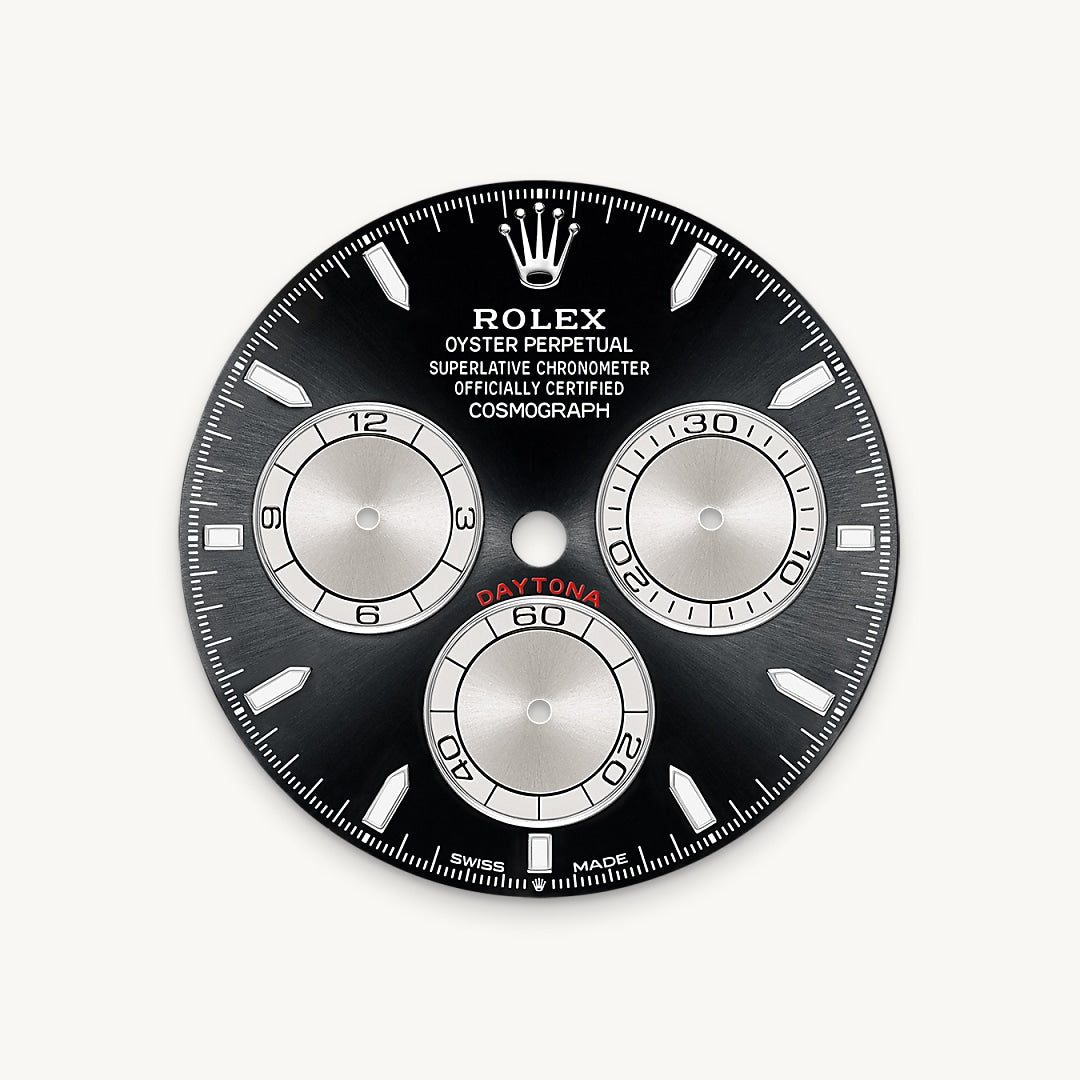 Bright black and steel dial