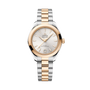 OMEGA Seamaster Aqua Terra 150M 30mm, Moonshine™ gold on steel, Moonshine™ gold Bezel, Silver Dial Watch with a Moonshine™ gold on steel integrated two-tone bracelet.