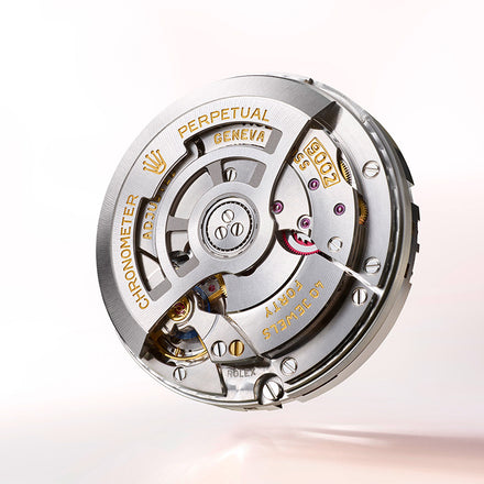 Close-up of a luxury watch movement, showcasing intricate gears and engraved gold details.