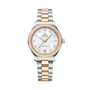OMEGA Seamaster Aqua Terra 150M 30mm, Moonshine™ gold on Steel Watch, with a Diamond Bezel and Mother-of-Pearl Dial with Diamond Markers on a Moonshine™ gold on Steel integrated two-tone bracelet.