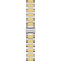 Two-tone watch band with alternating gold and silver square links on a white background