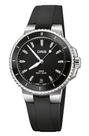 Oris Aquis Date Diamonds with a black dial and a black rubber strap