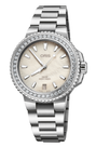 Oris Aquis Date Diamonds with cream mother of pearl dial and a stainless-steel bracelet