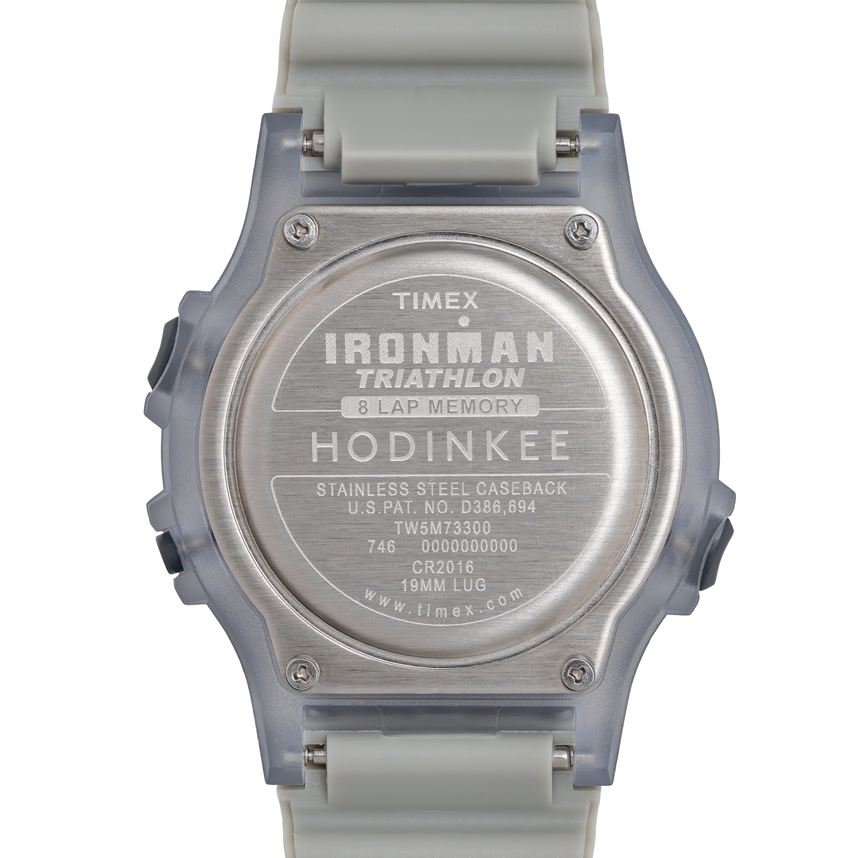 Timex Ironman Triathlon watch with gray case and band on a white background