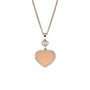 The Chopard Happy Hearts limited-edition gold necklace showcases a heart-shaped diamond pendant encircled by small diamonds, with a smaller heart and single diamond above, set against a white background.