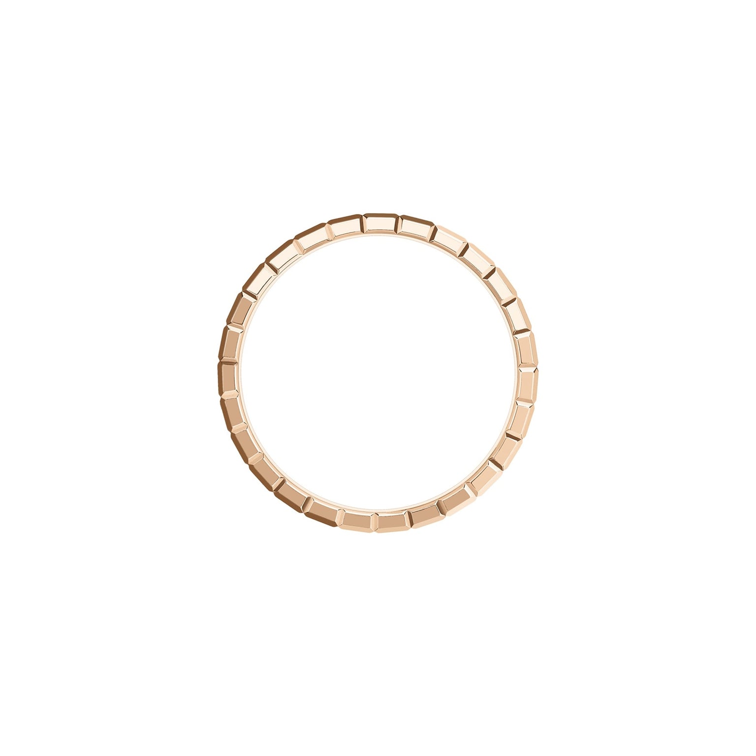 The Chopard Ice Cube ring features a minimalist gold band with a geometric rectangular pattern, showcasing modern elegance against a white background.