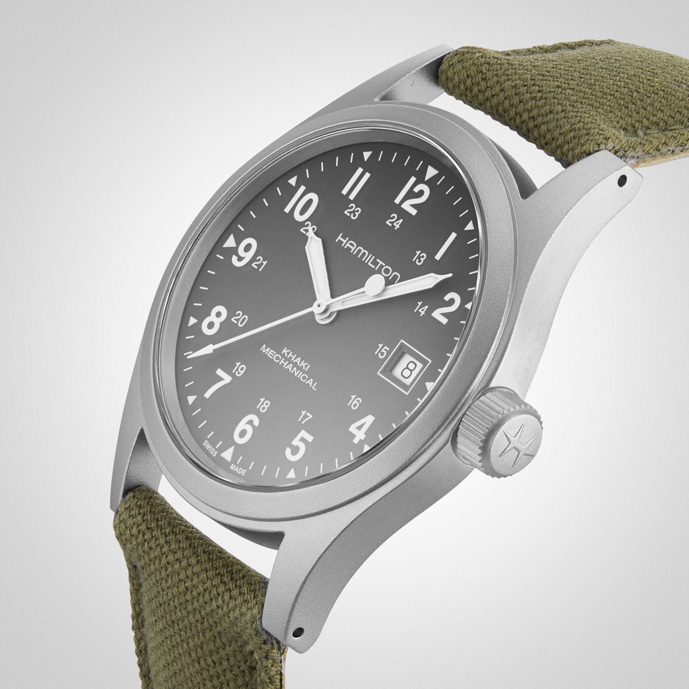 Hamilton Khaki Field Mechanical 38mm Steel CANVAS Green Dial