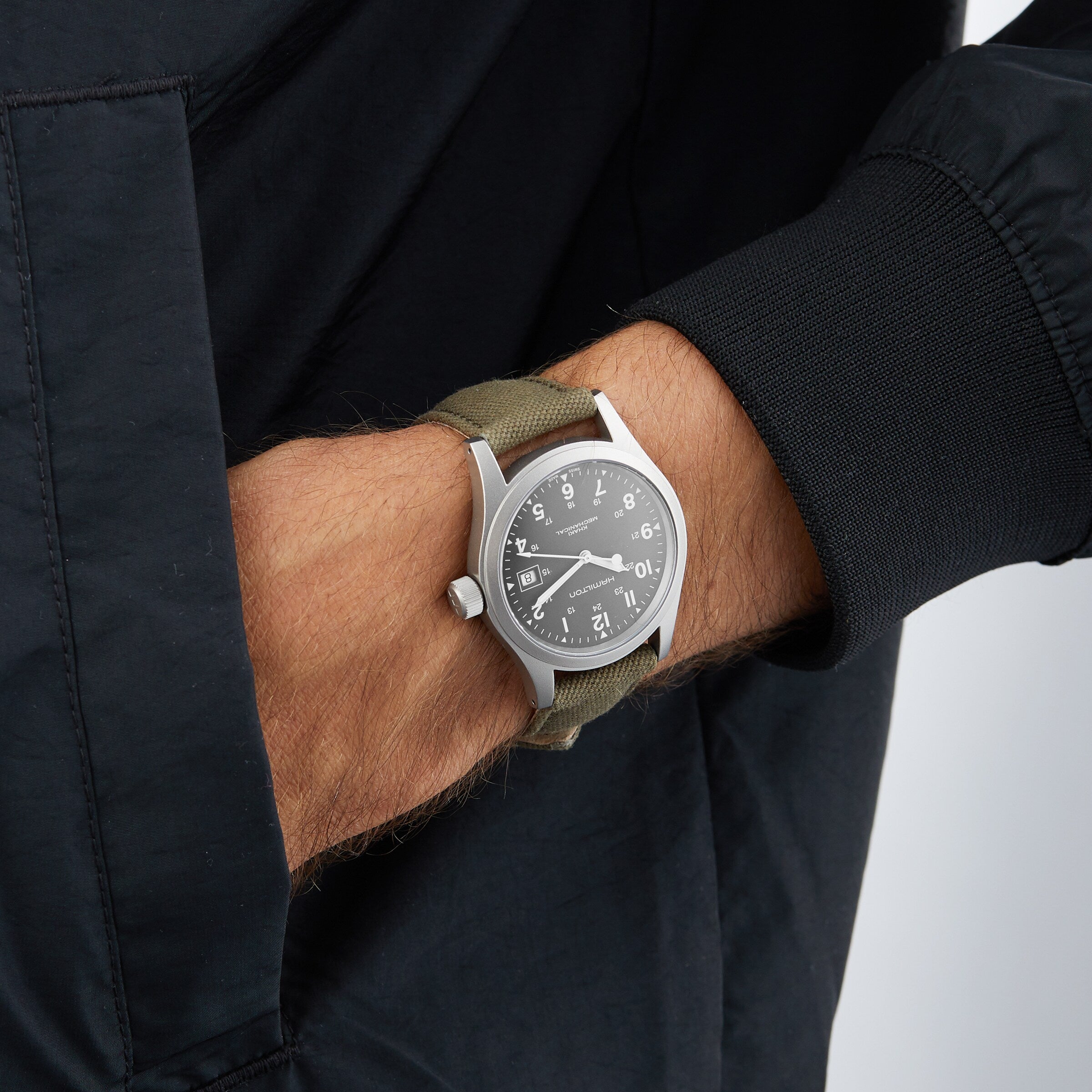 Hamilton Khaki Field Mechanical 38mm Steel CANVAS Green Dial