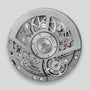 Close-up of the Hublot Square Bang Unico Titanium Ceramic, showcasing its Swiss-made UNICO movement with visible gears, engraved UNICO and FORTY-THREE (43) JEWELS, all beneath a sapphire crystal.