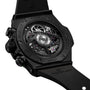 Close-up of the Hublot Big Bang Unico The Watches of Switzerland Group Exclusive, highlighting its black case, visible mechanical movement, and engraved details on this limited-edition timepiece.