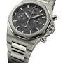 The Girard-Perregaux Laureato Chronograph Ti49 is an iconic wristwatch featuring a black textured dial, three subdials, and a date window.