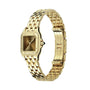 Panthère de Cartier Small Model by Cartier—a yellow gold square-faced wristwatch with a linked bracelet, minimalist dial, and no numerals—photographed on a white background, highlighting the iconic elegance of Cartier design.