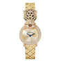 La Panthère de Cartier by Cartier: An 18K yellow gold watch with a diamond-studded panther head, round diamond-encrusted face, blue hands, and a textured gold band.