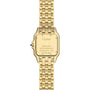 Back view of the Cartier Panthère de Cartier watch in 18K yellow gold, featuring an engraved case back with branding, water resistance details, and a linked gold bracelet—a true style icon.