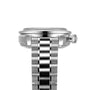Side view of an OMEGA Speedmaster 38 stainless steel wristwatch with metal link band, round case, and tachymeter bezel on a white background.