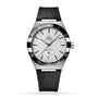 The OMEGA Constellation features a silver textured dial, Roman numeral bezel, black leather strap, date display at 6 o’clock, and is powered by the precise 8900 Calibre Movement.