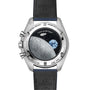 The OMEGA Speedmaster Snoopy Award Anniversary Series showcases its heritage with an engraved caseback featuring Apollo XIII tributes, the Silver Snoopy Award, the moon, Earth, and detailed mission engravings.