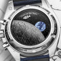The OMEGA Speedmaster Snoopy Award Anniversary Series features a caseback engraved with the Moon, Earth, and Eyes on the Stars, celebrating its Apollo XIII heritage and connection to the Silver Snoopy Award.