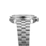 Side view of the OMEGA Speedmaster Moonwatch Professional, featuring a stainless steel link band, crown, and part of the case.