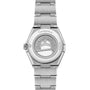 The stainless steel back of the OMEGA Constellation wristwatch features an engraved observatory, stars, and the word Constellation, embodying the signature elegance of OMEGAs Constellation collection.