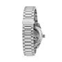 Back view of the OMEGA Seamaster Aqua Terra 150M, featuring a stainless steel bracelet with Omega logo clasp and a transparent case back showcasing the Master Chronometer 8800 calibre movement.
