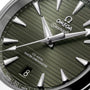 A close-up of the OMEGA Seamaster Aqua Terra 150M, highlighting its refined design and subtle references to maritime heritage.