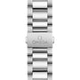 Close-up of the stainless steel OMEGA Seamaster Aqua Terra 150M bracelet, with the OMEGA logo and branding engraved on the clasp—highlighting the brand’s maritime legacy.