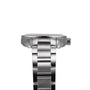 Side view of the Longines Conquest Classic wristwatch, showcasing its stainless steel case and metal link bracelet, with visible crown, set against a white background.