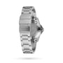 A Longines HydroConquest stainless steel diving watch is displayed from the back, showcasing its metal bracelet, clasp, and engraved details on the case back.