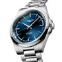 The Longines Conquest is a stainless steel wristwatch with a sunray blue dial, silver hour markers, date at 6 o’clock, and Conquest Automatic on the face. It is powered by the reliable L888 calibre.
