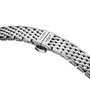 A close-up of a stainless steel La Grande Classique de LONGINES bracelet with a deployment clasp engraved with the Longines logo, showcasing its timeless elegance.