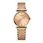 The La Grande Classique de LONGINES by Longines is a gold wristwatch with a round face, diamond hour markers, and a metal link bracelet, shown against a white background.