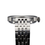 Side view of the Tissot Le Locle Powermatic 80, featuring a silver metal link band, round case, and visible crown—crafted in the heart of the Swiss Jura Mountains.