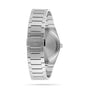 Back view of the Tissot PRX, highlighting its engraved clasp and metal bracelet—showcasing Swiss quartz movement and a refined 1970s-inspired design.