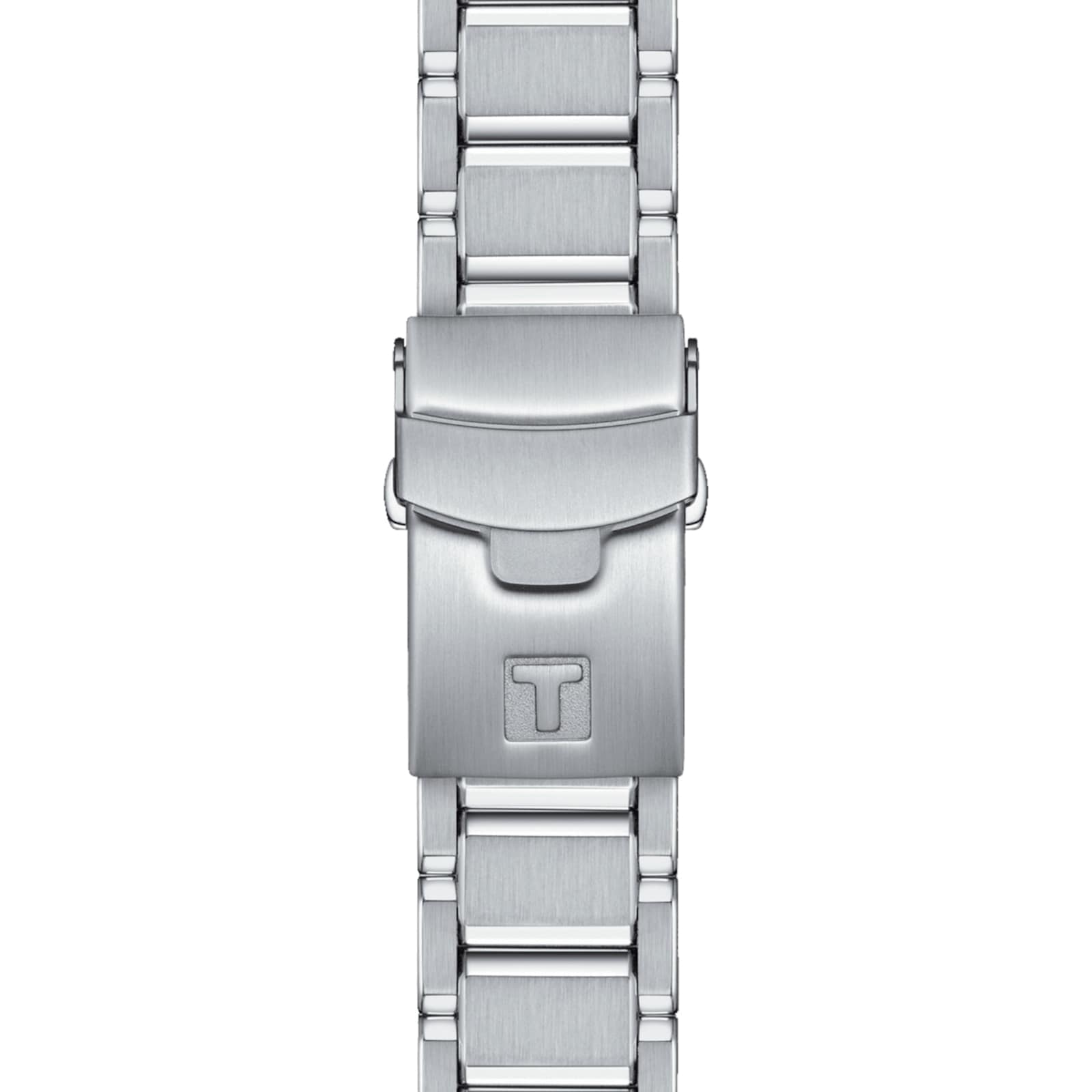 Close-up of the stainless steel bracelet and engraved clasp of the Tissot T-Race Chronograph, showcasing its motorcycle-inspired design and Swiss quartz chronograph precision.