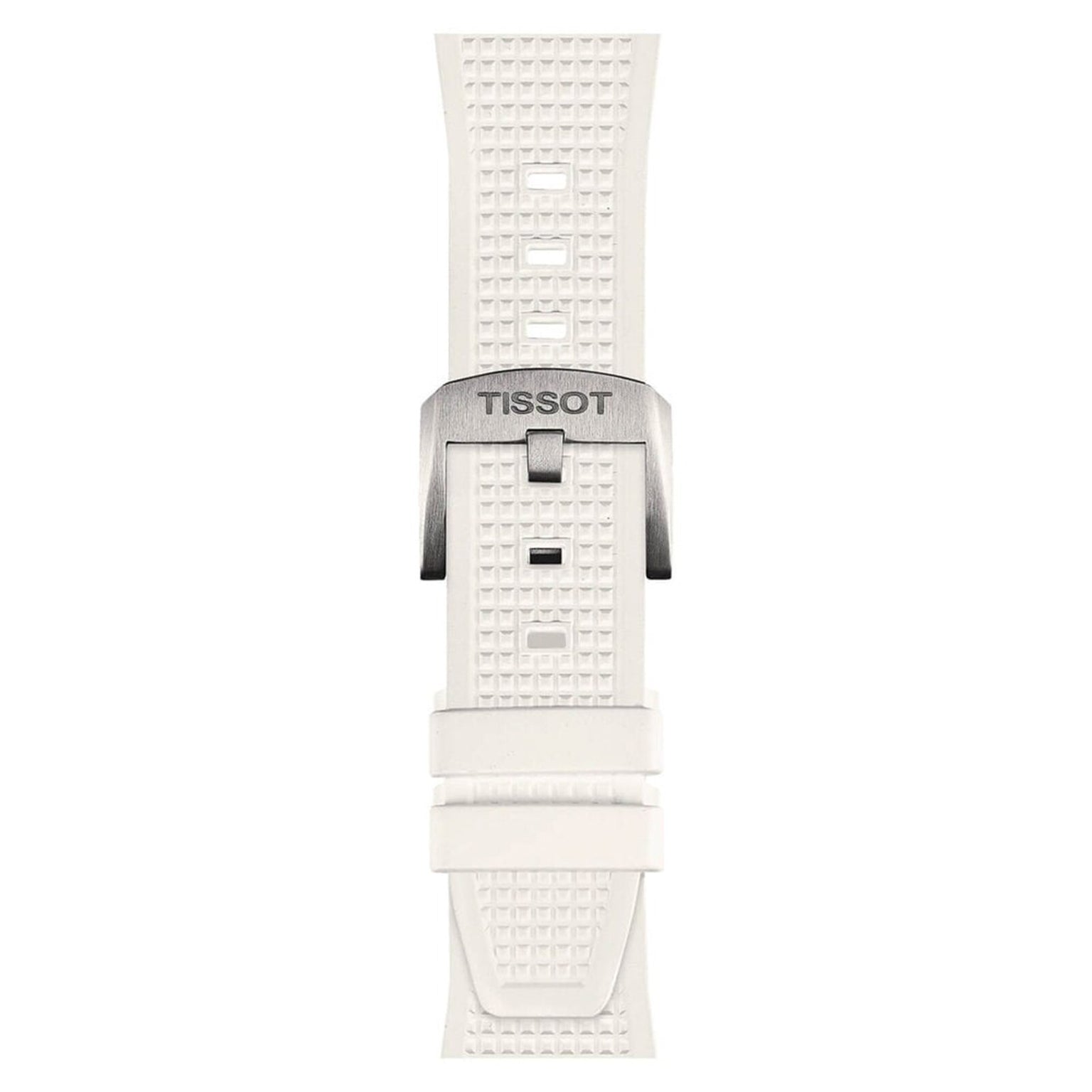 White textured rubber strap for the 40mm Tissot PRX, with stainless steel buckle. Displayed vertically on a plain white background—a stylish vintage-inspired upgrade for your Tissot PRX.