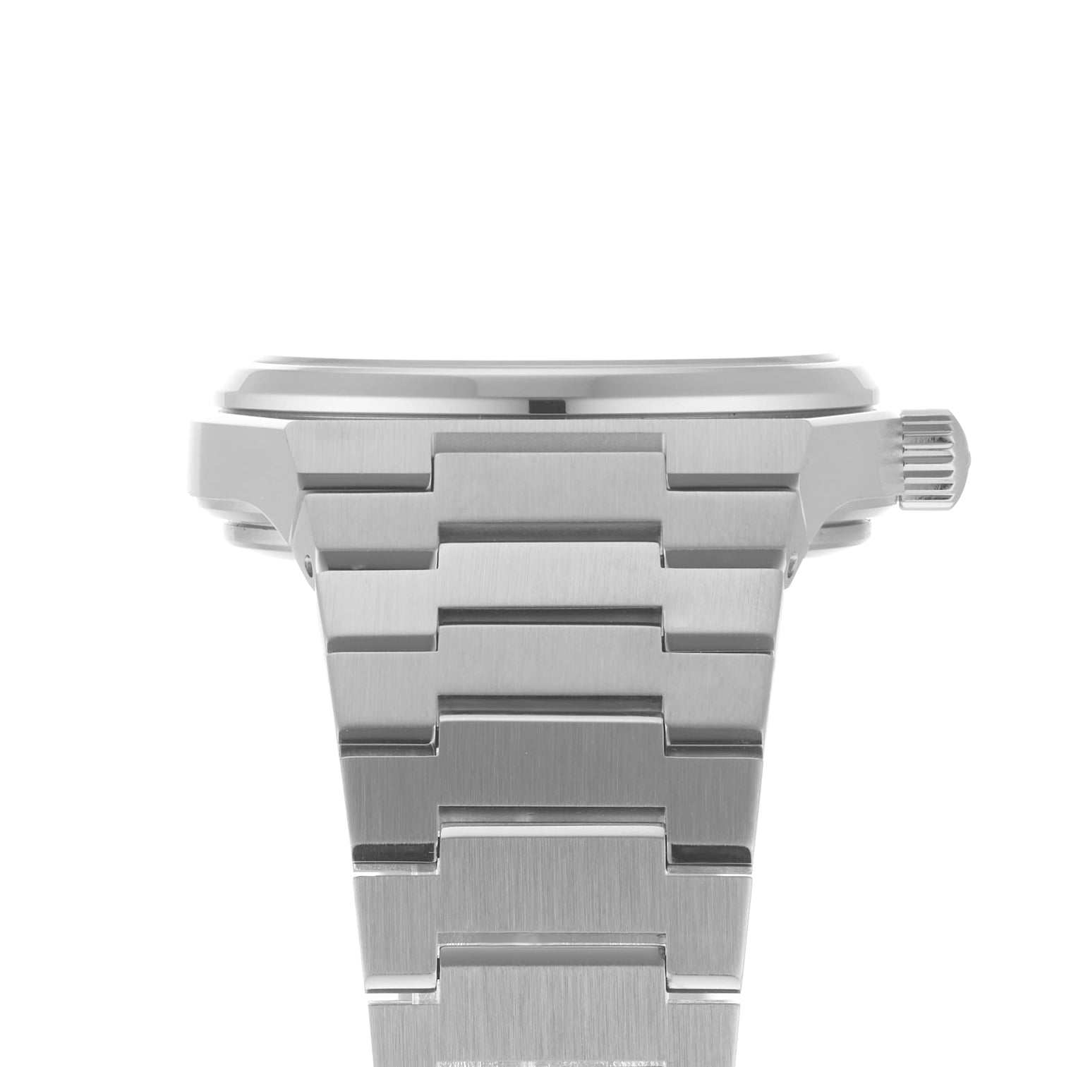 Close-up side view of the Tissot PRX watch featuring a brushed metal bracelet, visible crown on the right, and an eye-catching mint green dial.