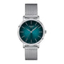 The Tissot Everytime wristwatch features a green gradient dial, silver hour markers, and a silver mesh band—an ideal classic or stylish choice, shown on a white background.