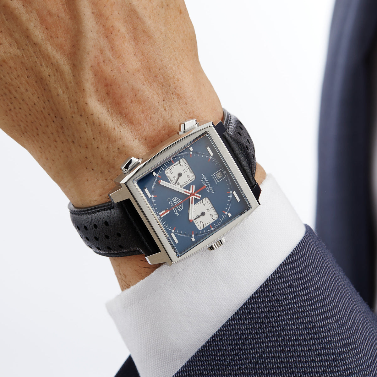 TAG Heuer Monaco CAW211P.FC6356, modern film-inspired model on the wrist