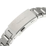 Close-up of the TAG Heuer Formula 1 Chronographs silver metal bracelet clasp with engraved logo and adjustment holes.