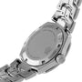 Close-up of the back of a stainless steel TAG Heuer Link Date wristwatch displays engraved details, emphasizing its water resistance, model number, and Swiss origin. This automatic ladies’ watch blends refined elegance with precision craftsmanship.