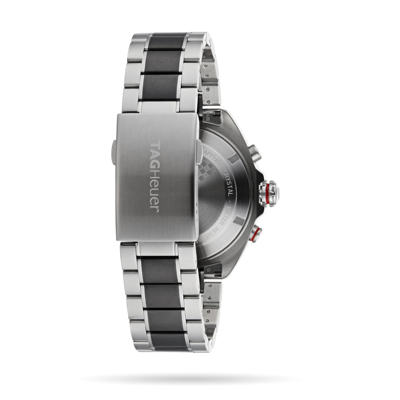 Rear view of the TAG Heuer Formula 1 Chronograph, highlighting the stainless steel clasp with the TAG Heuer logo and a glimpse of the detailed case back.