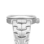 Side view of the TAG Heuer Link Date wristwatch in silver, featuring a segmented bracelet and a diamond-set bezel sparkling around the watch face.