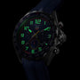 The TAG Heuer Special Edition Formula 1 Chronograph x Red Bull Racing glows in the dark, its luminous green hands and numerals lighting up the black dial—a striking tribute to Formula 1 and Red Bull Racing.